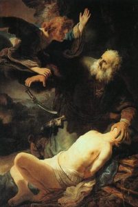 L’ange empêche le sacrifice d’Isaac, de Rembrandt